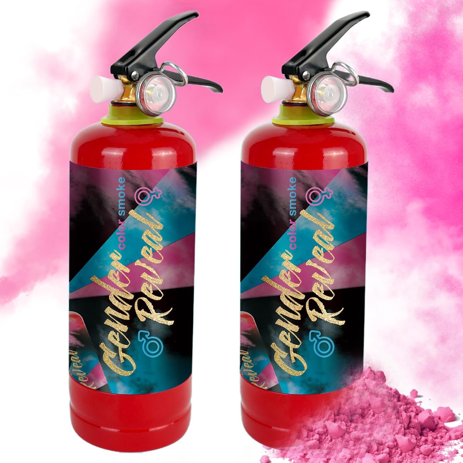 Gender Reveal Smoke Cannons, Pink Gender Reveal Fire Extinguisher Smoke Bombs, Party Supplies, Launches up to 26ft, Giant (1.3LB) for Celebrations, Festivals, and Parties, 2 Pack-0