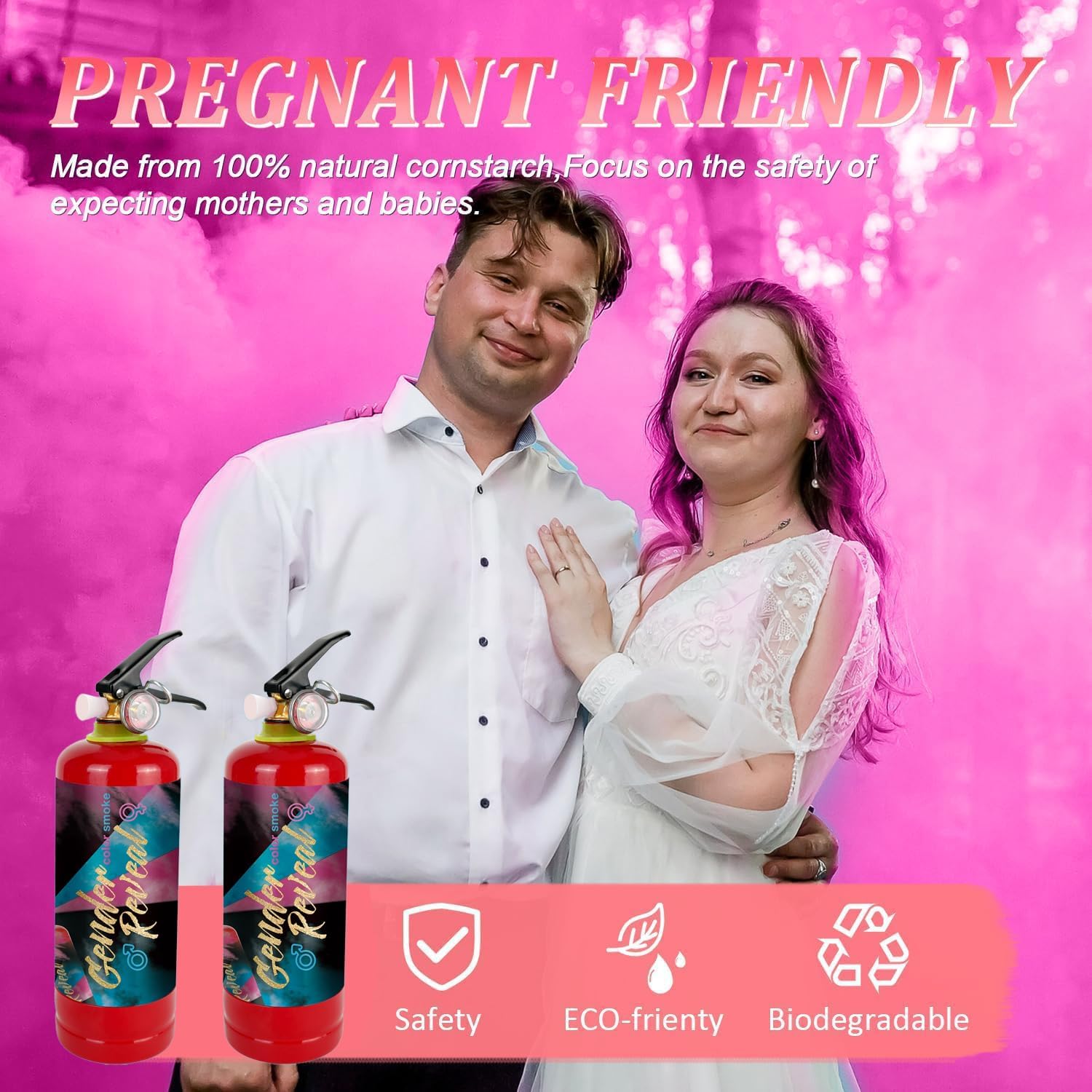 Gender Reveal Smoke Cannons, Pink Gender Reveal Fire Extinguisher Smoke Bombs, Party Supplies, Launches up to 26ft, Giant (1.3LB) for Celebrations, Festivals, and Parties, 2 Pack-2