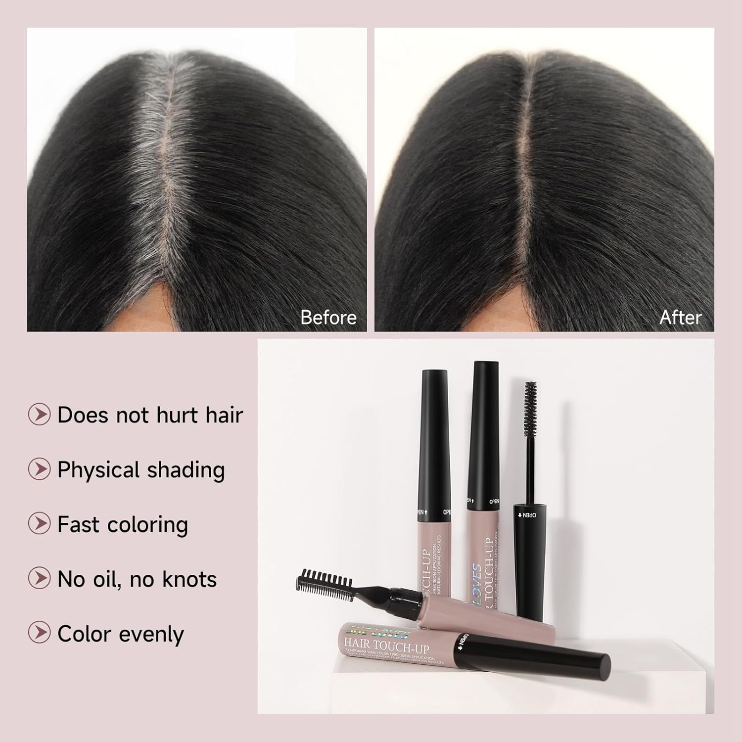 Root Touch Up Black,Grey Hair Cover Up,Hair Root Colour Touch Up,Semi-Permanent Hair Dye Temporary Brush on Colour,Grey Hair Cover Up,Hair Dye Spray,Touch Up Hair Dye,Hair Root Powder,Dark Hair Dye-3