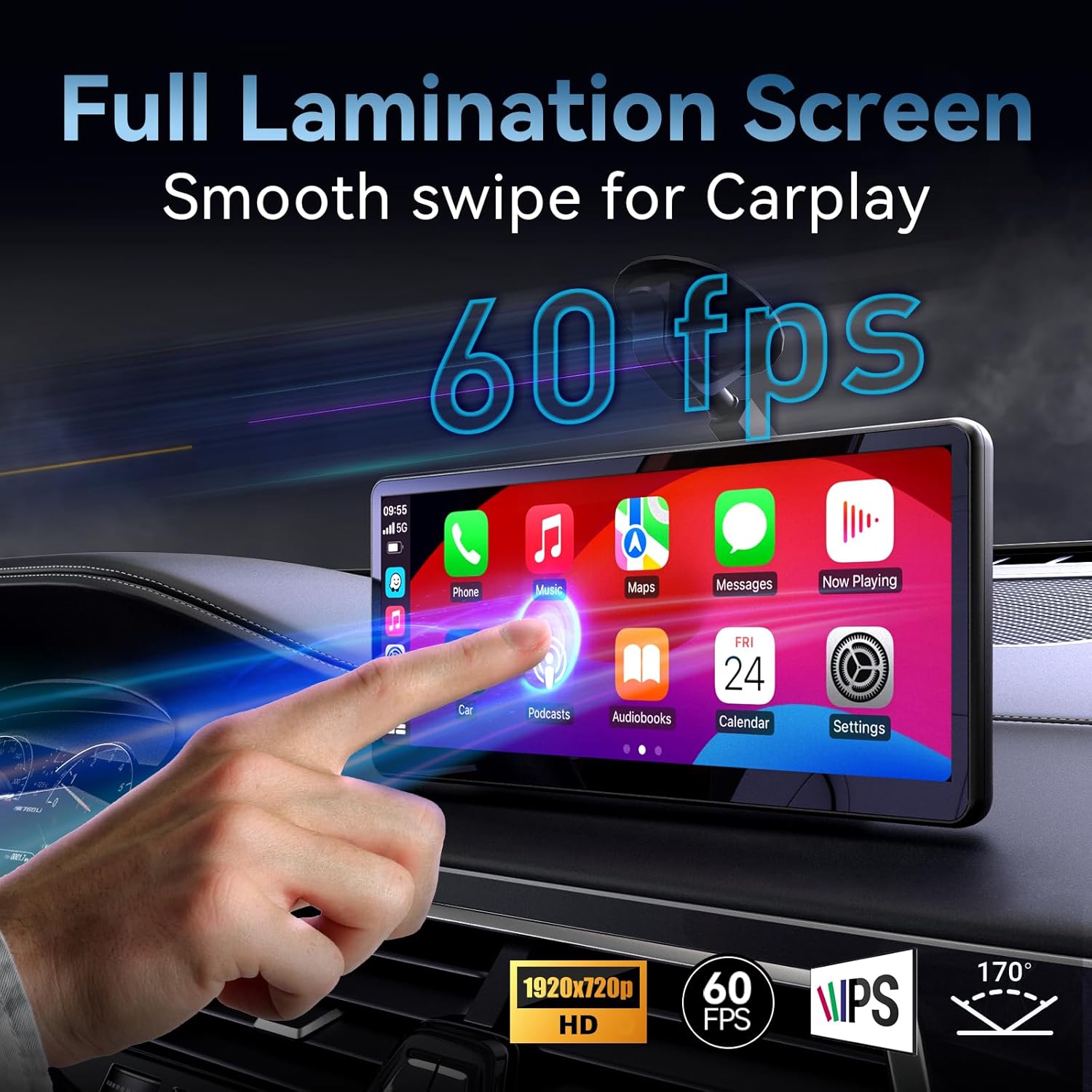 MINIX [2024 Fully Laminated Screen] 60fps Portable Wireless Carplay Car Stereo 8.9 Inch 1920 * 720 HD Touchscreen for Carplay&Android Auto Car Stereo Receiver Supports Steering Wheel Controls-1