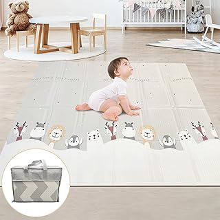 Foldable Play Mat, Play Mats for Floor, 150 x 180 x 1 cm Large Play Mat for Baby with Carry Bag, Waterproof XPE Foam Play Mat for Kids, Soft Folding Wipeable, Indoor Outdoor Playing Mat