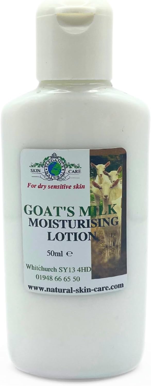 Goats Milk Moisturising Lotion 50ml Travel Bag Size by Elegance Natural Skin Care. Formulated for dry sensitive skin eczema psoriasis rosacea dermatitis mosituriser mositurizer-0