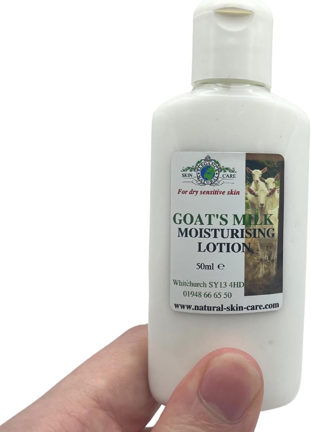 Goats Milk Moisturising Lotion 50ml Travel Bag Size by Elegance Natural Skin Care. Formulated for dry sensitive skin eczema psoriasis rosacea dermatitis mosituriser mositurizer-1