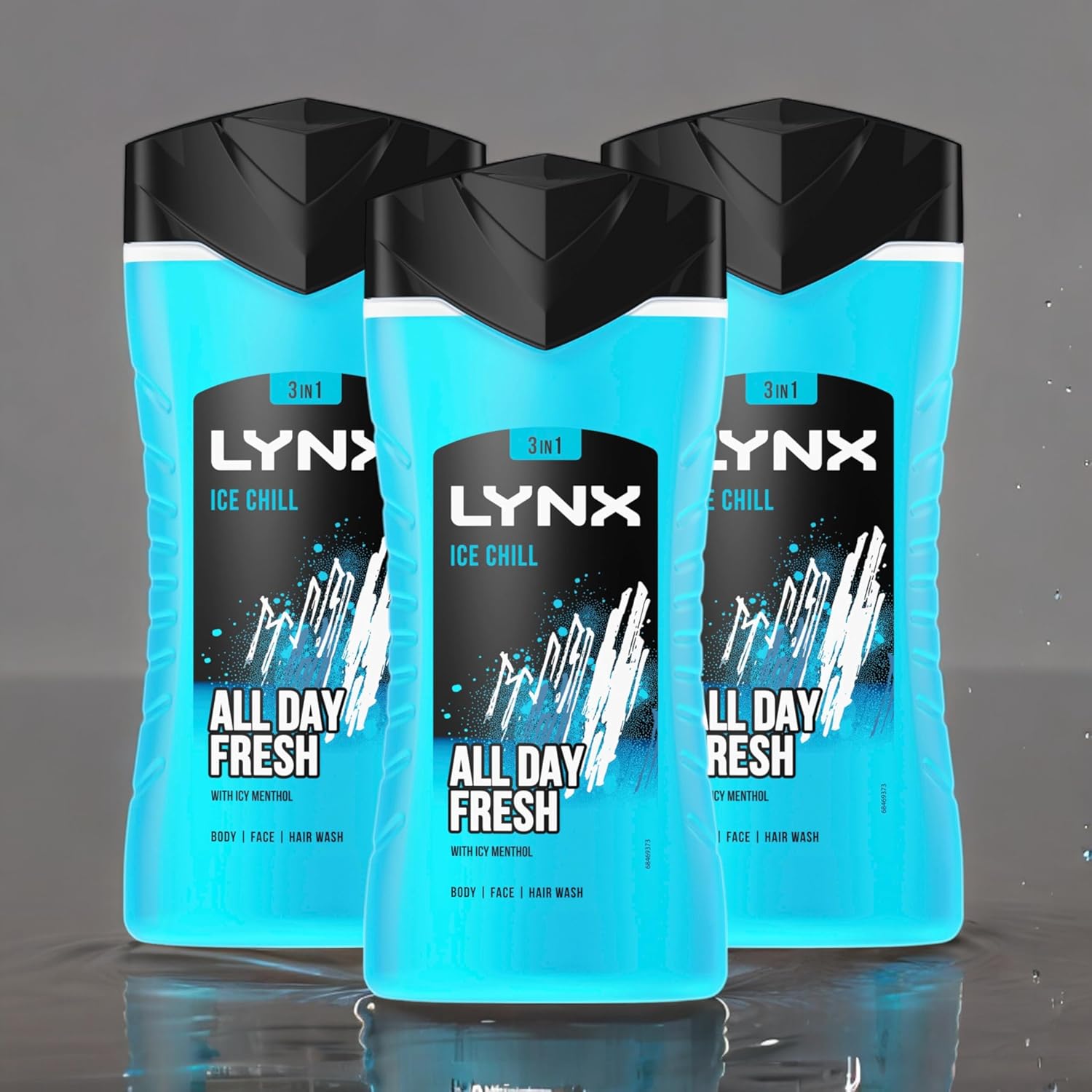 3 Pack of 225ml Lynx 3-in-1 Ice Chill All Day Fresh with Icy Menthol Body wash Wash, 225ml with Plant-based Moisturisers Dermatologically Tested, Keep Smelling Irresistible!-0