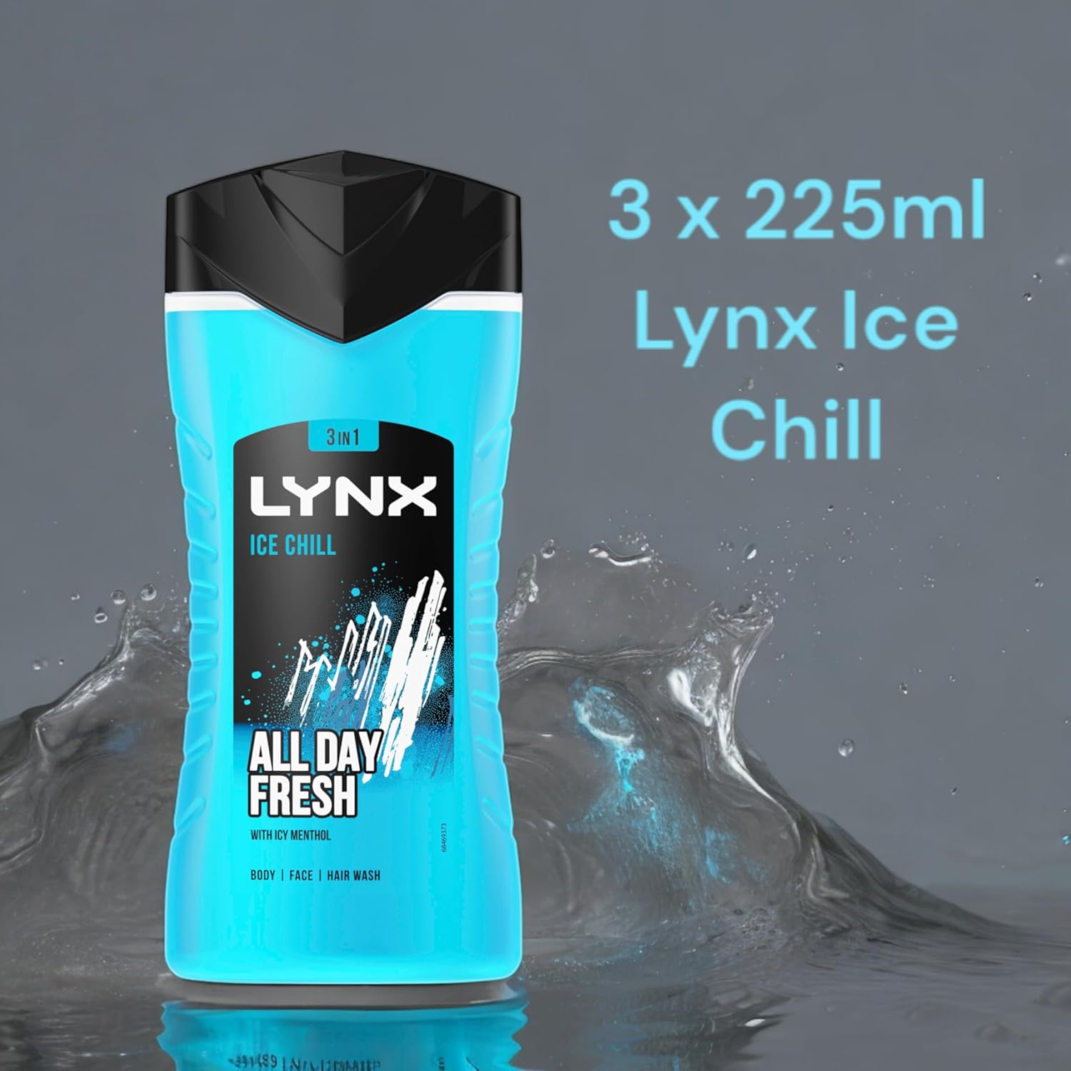 3 Pack of 225ml Lynx 3-in-1 Ice Chill All Day Fresh with Icy Menthol Body wash Wash, 225ml with Plant-based Moisturisers Dermatologically Tested, Keep Smelling Irresistible!-1