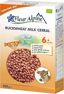 FLEUR ALPINE Organic Buckwheat Milk Baby Cereal - Baby Porridge for Deliciously Smooth Breakfast Meals | Nutritious and Easy To Make Gluten Free Cereal 6+ Months with No Added Sugars | 5 Servings