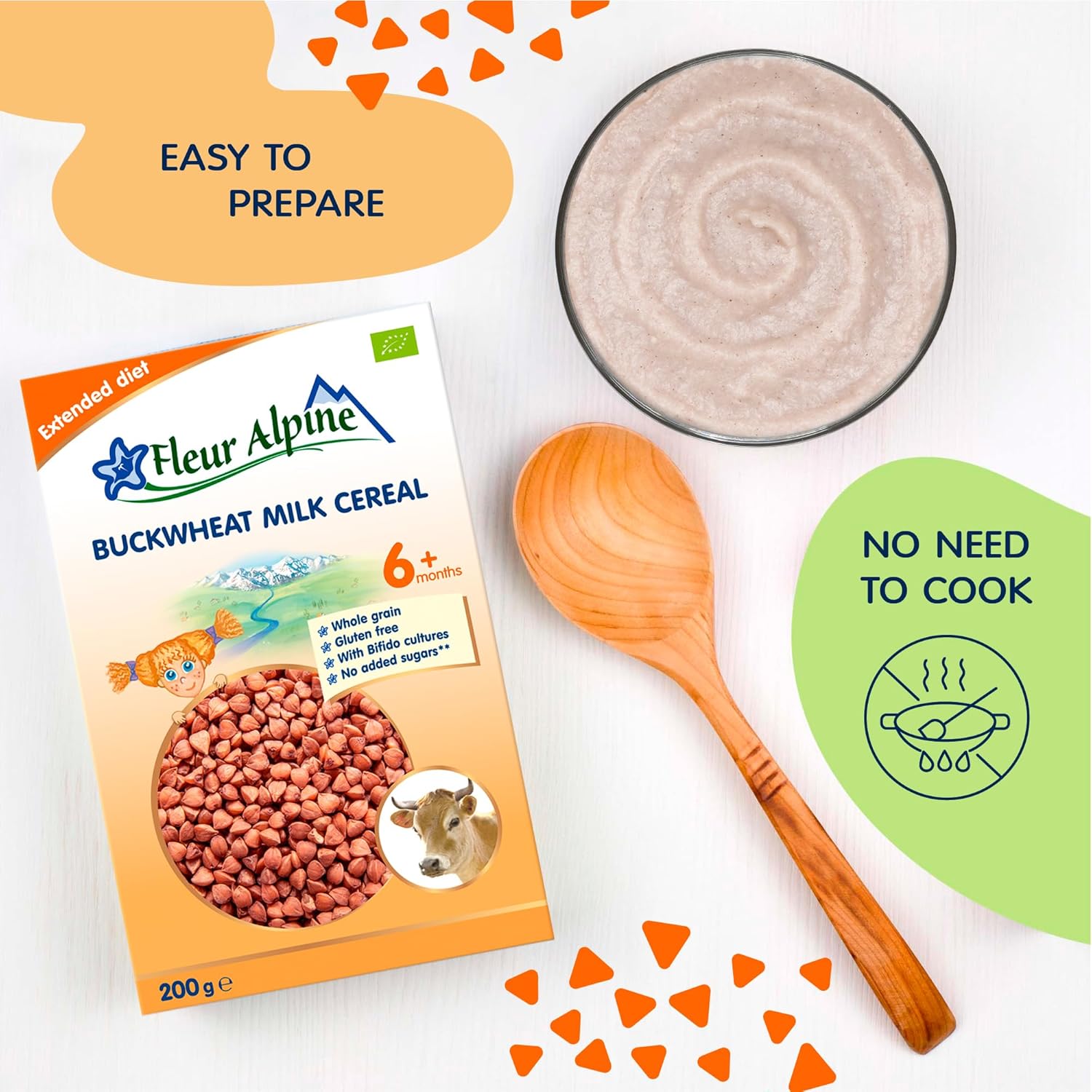 FLEUR ALPINE Organic Buckwheat Milk Baby Cereal - Baby Porridge for Deliciously Smooth Breakfast Meals | Nutritious and Easy To Make Gluten Free Cereal 6+ Months with No Added Sugars | 5 Servings-3