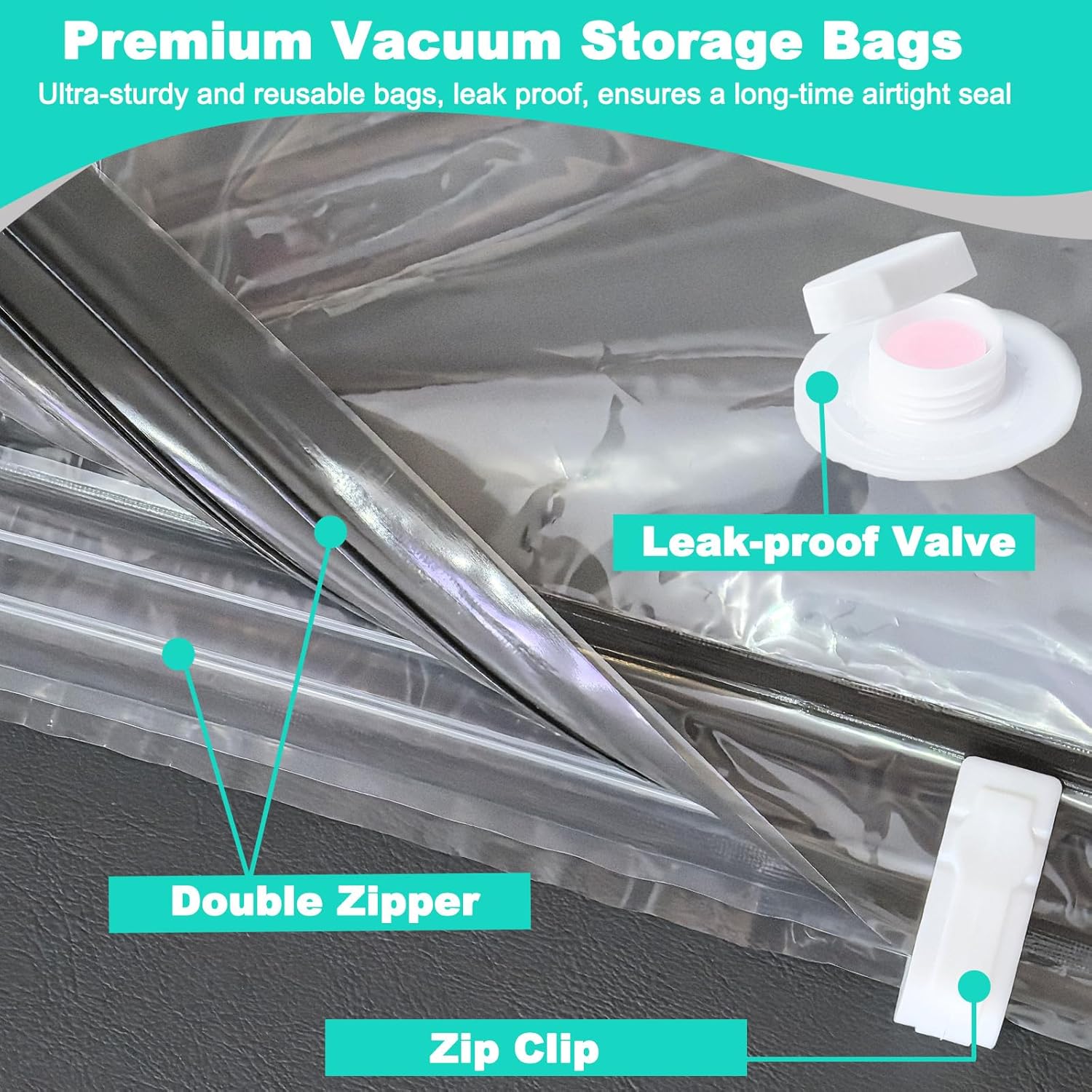 Space Saver Bags, Vacuum Storage Bags, 9 Combo Jumbo Airtight Compression Zipper Sealer Bags, Reusable Large Storage for Clothes Duvets Comforters Beddings Blankets and Pillows, Hand Pump Included-2