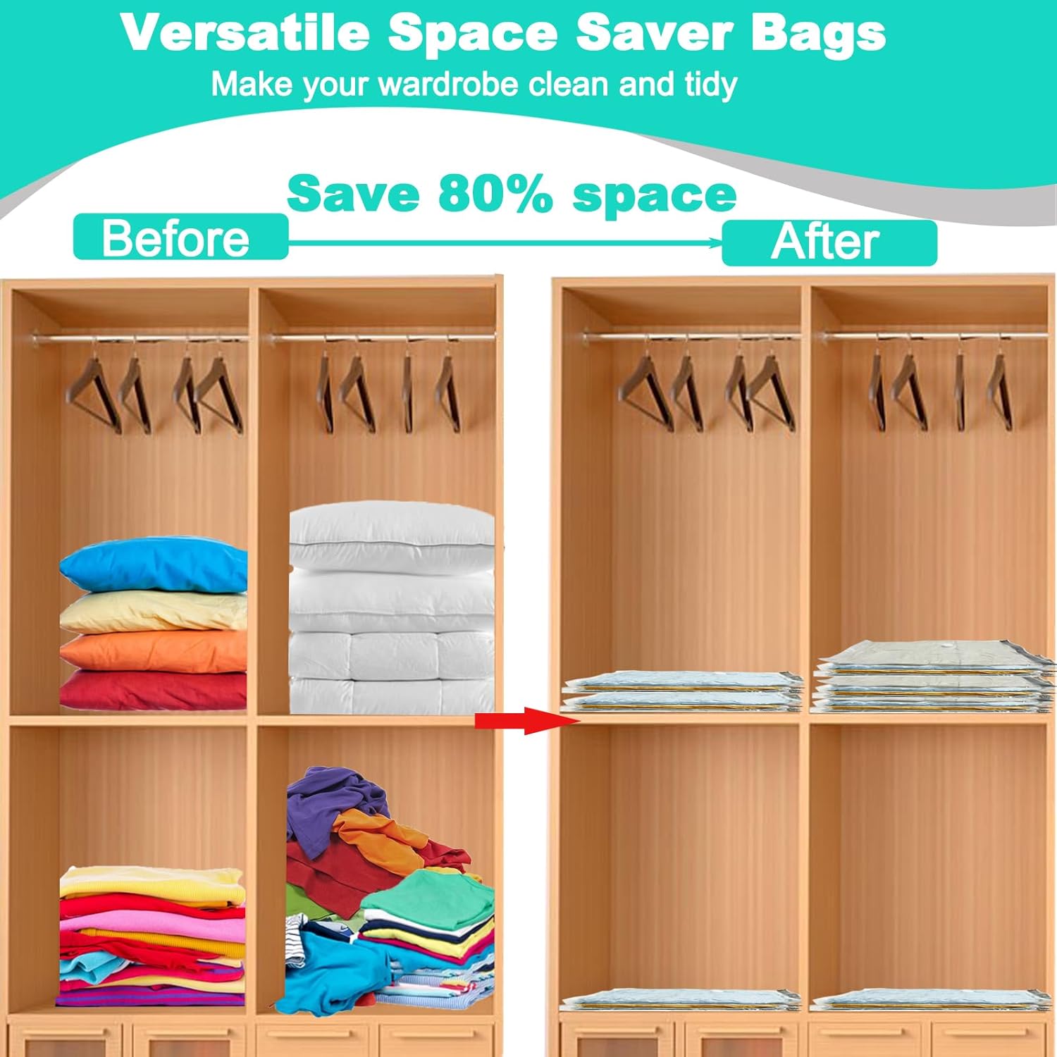 Space Saver Bags, Vacuum Storage Bags, 9 Combo Jumbo Airtight Compression Zipper Sealer Bags, Reusable Large Storage for Clothes Duvets Comforters Beddings Blankets and Pillows, Hand Pump Included-3