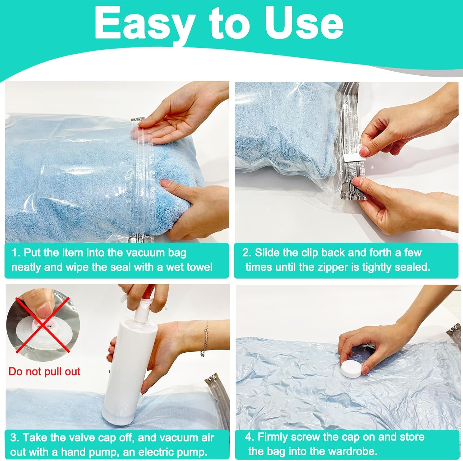 Space Saver Bags, Vacuum Storage Bags, 9 Combo Jumbo Airtight Compression Zipper Sealer Bags, Reusable Large Storage for Clothes Duvets Comforters Beddings Blankets and Pillows, Hand Pump Included-5