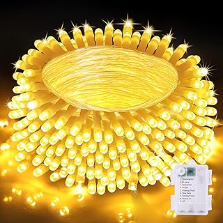 Auriostar Fairy Lights Battery Operated - 20m 200LEDs Christmas Battery Fairy Lights Indoor with 8 Modes Timer, IP44 Waterproof Outdoor String Lights Warm White for Garden/Bedroom/Camping/Gazebo/Tree