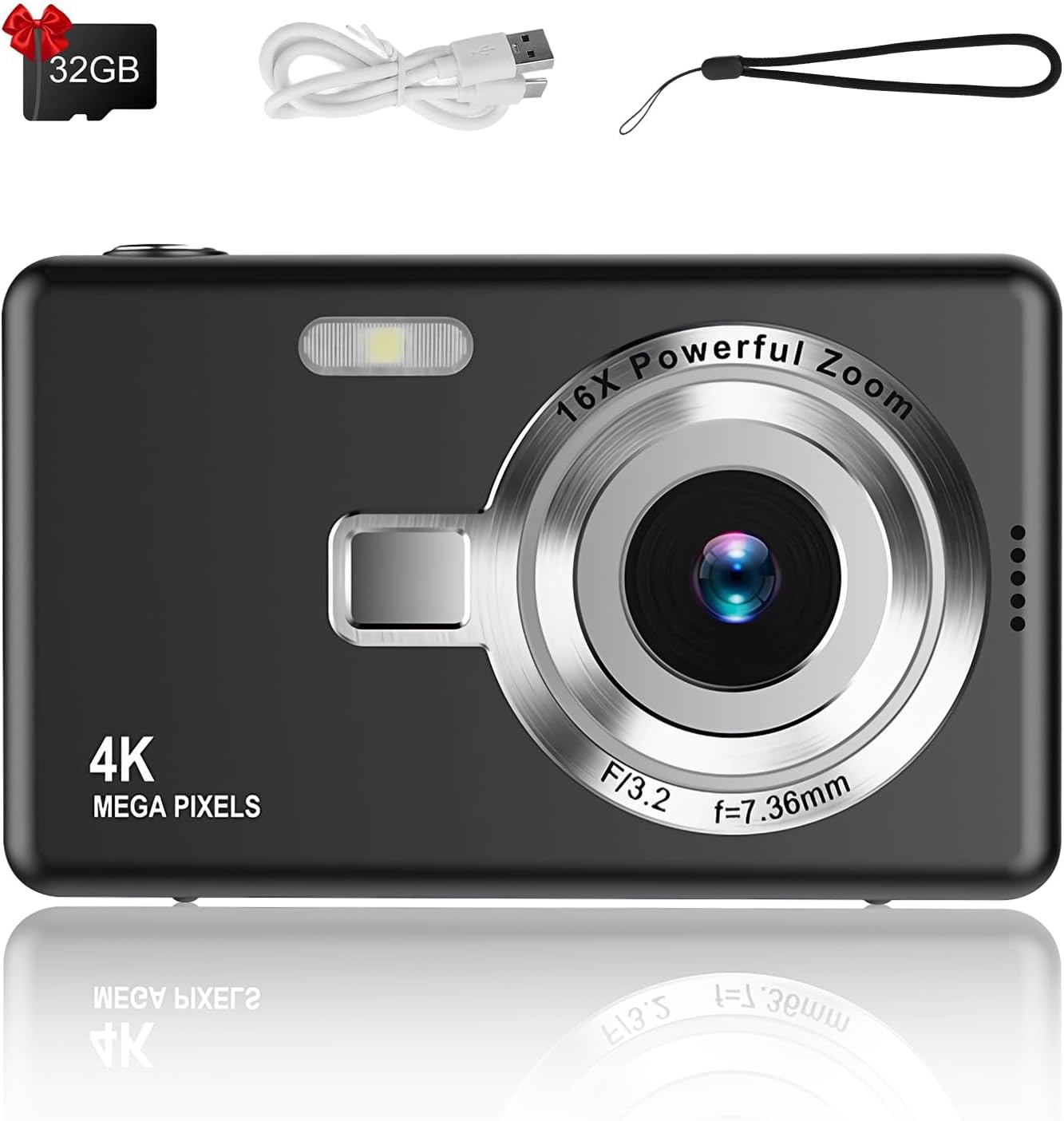 Digital Camera 1080P FHD Compact Camera 44MP Camera with 2.4" LCD Screen,16X Digital Zoom Simple Vlogging Camera Portable Digital Camera with 32gb SD Card for Kids Teen Students Beginner (Black)-7