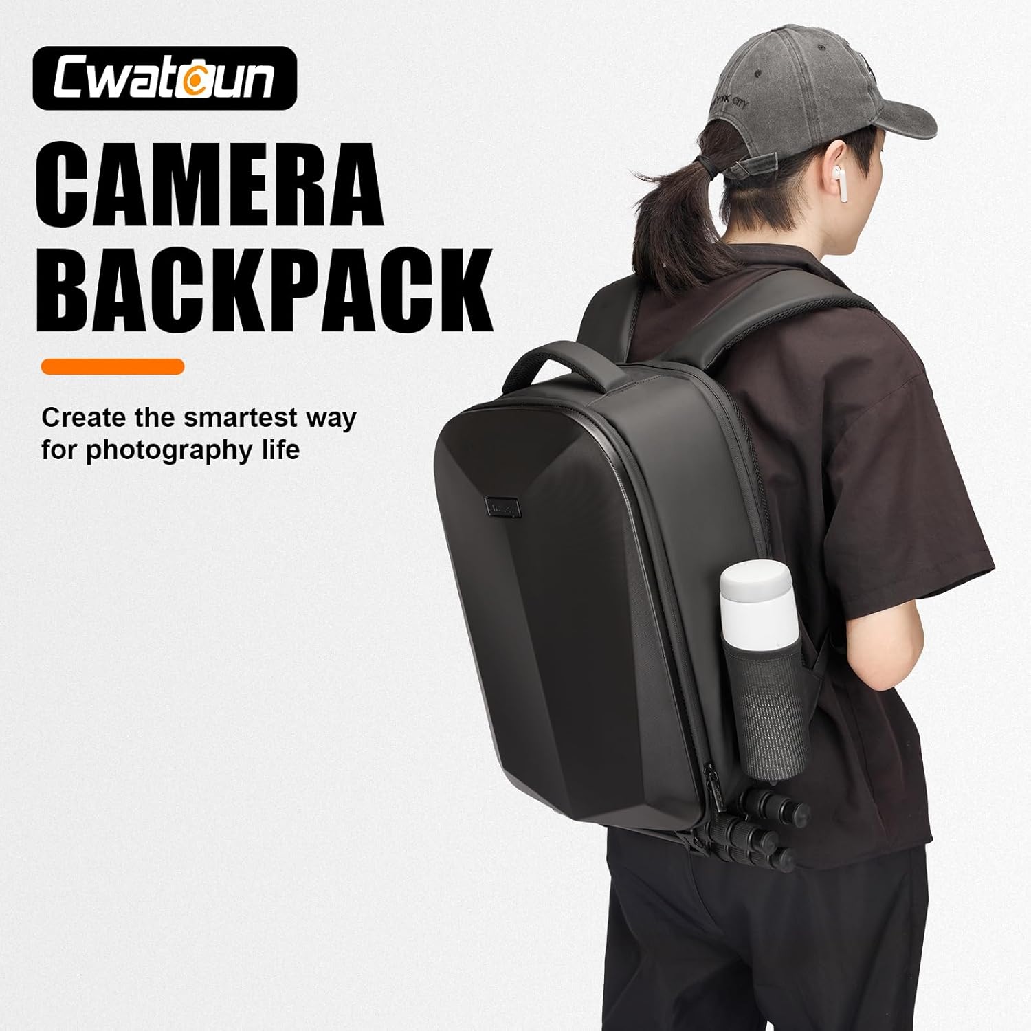 Cwatcun Camera Backpack, DSLR/SLR Camera Bag, 15.6 inch Laptop Compartment, USB Charging Port, Tripod Holder,Hardshell Case Compatible with Sony Canon Nikon Waterproof Camera Case-8