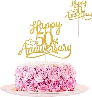 Sibba Gold Glitter Happy 50th Anniversary Cake Toppers Picks Wedding Anniversary Party Decorations Party Supplies Frosting Card Icing Decor Pantry Staples Cooking Baking