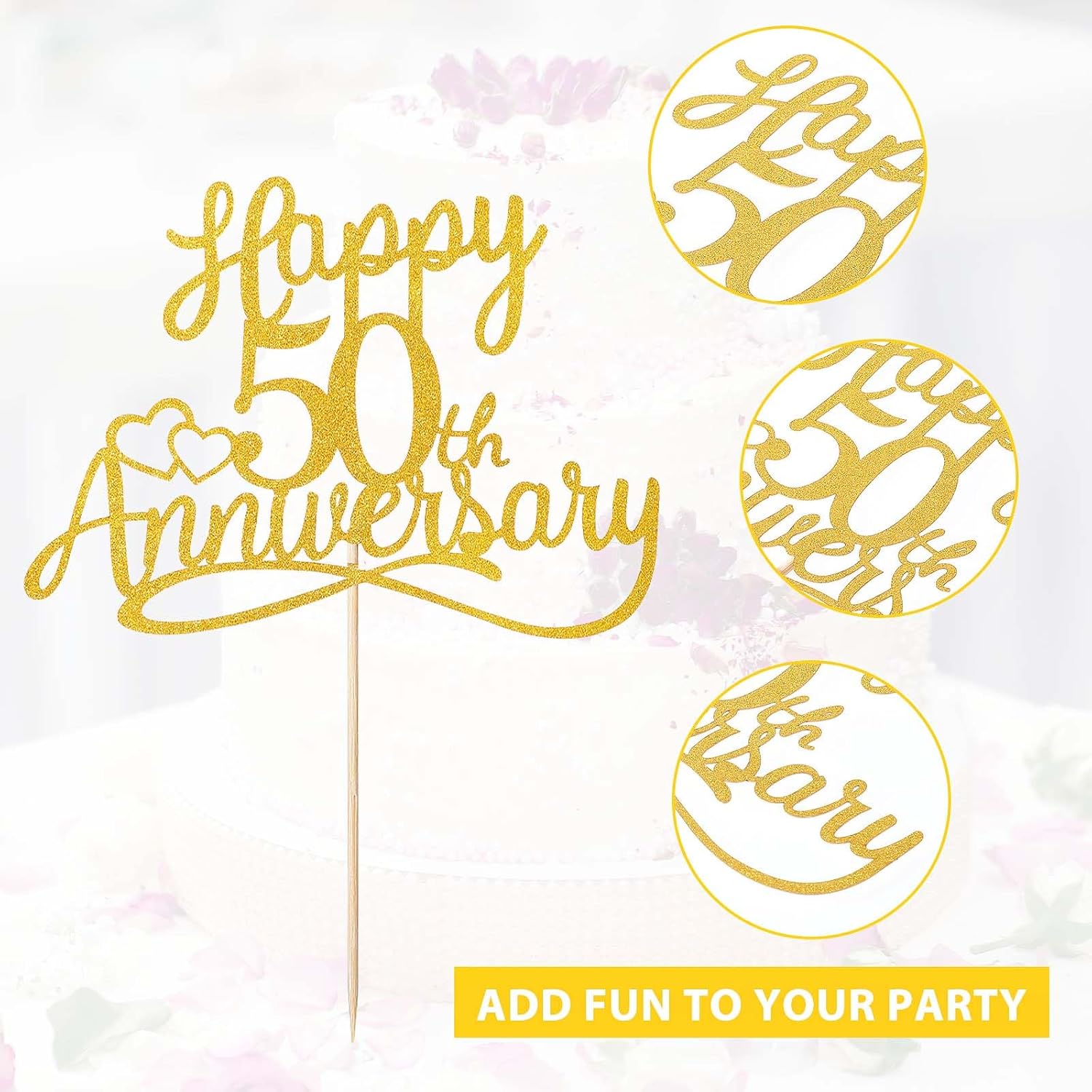 Sibba Gold Glitter Happy 50th Anniversary Cake Toppers Picks Wedding Anniversary Party Decorations Party Supplies Frosting Card Icing Decor Pantry Staples Cooking Baking-2