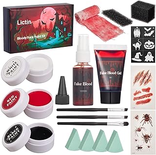 Lictin Halloween Face Paint, with 3 Face and Body Makeup Colours as well as Special Effects Blood Products, Ideal for Zombies, Vampires, Monsters, Cosplay and other Halloween Makeup Looks