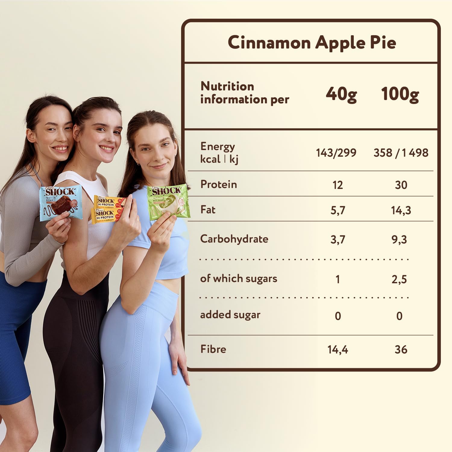 FitnesSHOCK High-Protein Bars - Apple pie & cinnamon, 30% Protein, Low Carb, No Added Sugar, 5g collagen, Fiber-Rich, Low-Calorie, 12x40g-4