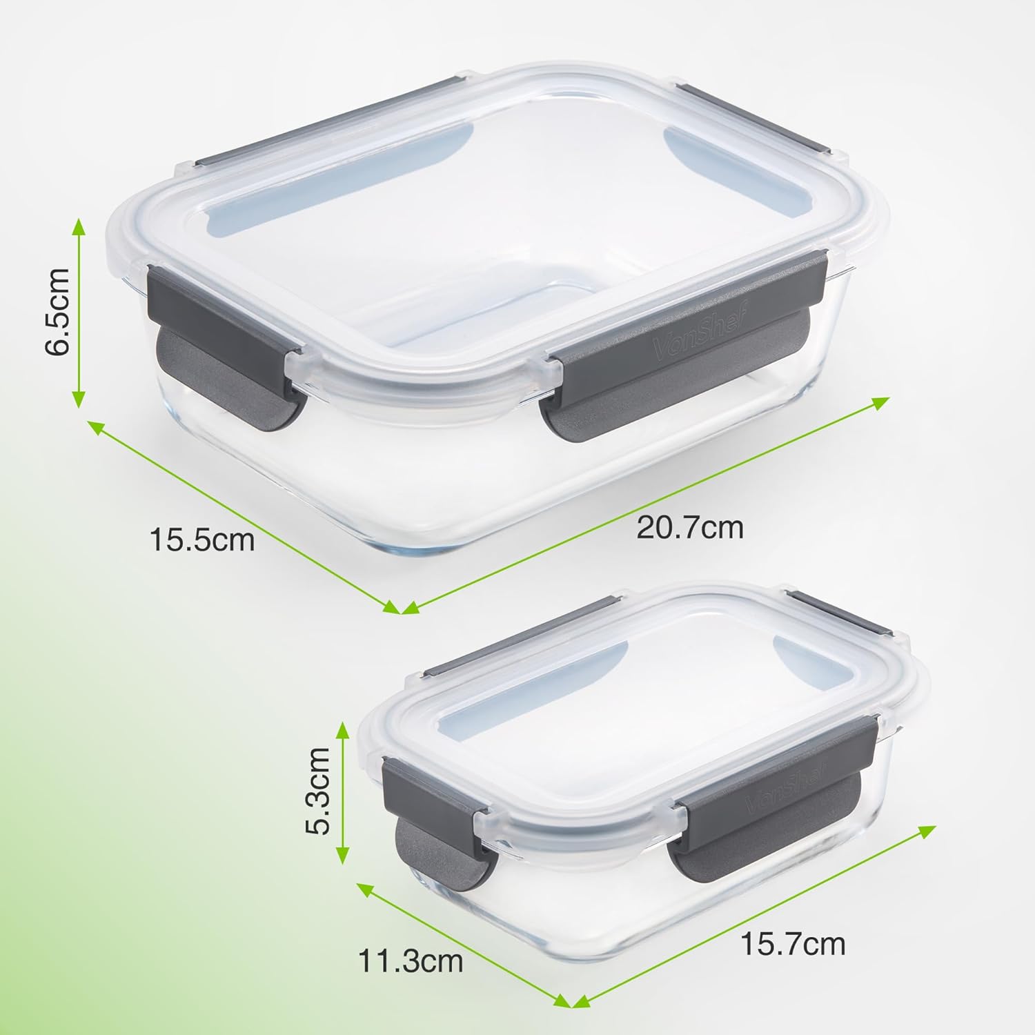 VonShef Glass Containers with Lids - 10 Piece Meal Prep Food Lunch Boxes 1L and 370ml Capacities, Oven and Dishwasher Safe, Airtight Leakproof Seal Great for Batch Cooking-6