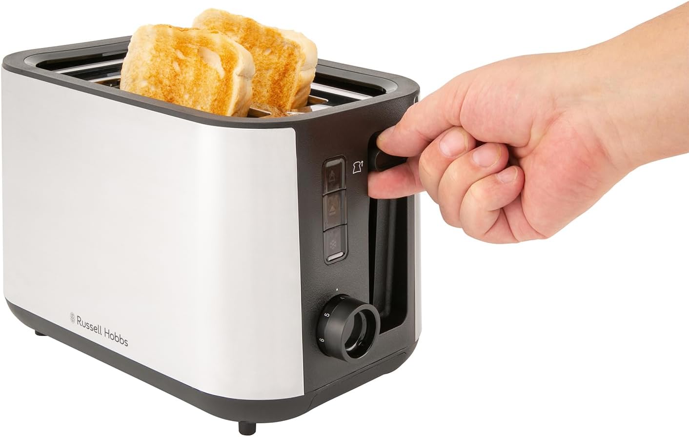 Russell Hobbs Toaster 2 Slice (Extra Wide slots, 6 Browning levels, High-Lift, Frozen, Reheat & Cancel function, Lift & Look, Removable crumb tray, Brushed stainless steel) Classics 27390-3