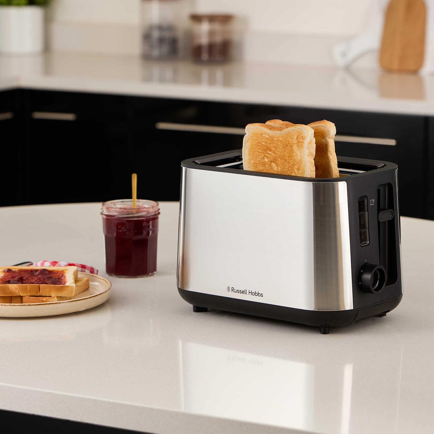 Russell Hobbs Toaster 2 Slice (Extra Wide slots, 6 Browning levels, High-Lift, Frozen, Reheat & Cancel function, Lift & Look, Removable crumb tray, Brushed stainless steel) Classics 27390-8