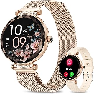 Smart Watches for Women,1.19" AMOLED Women Smart Watch With Bluetooth Call,100+ Sports Modes,Heart Rate/Blood Pressure/SpO2 Monitor,IP68 Waterproof,Fitness Tracker,Smartwatch for Android/iOS Rose Gold