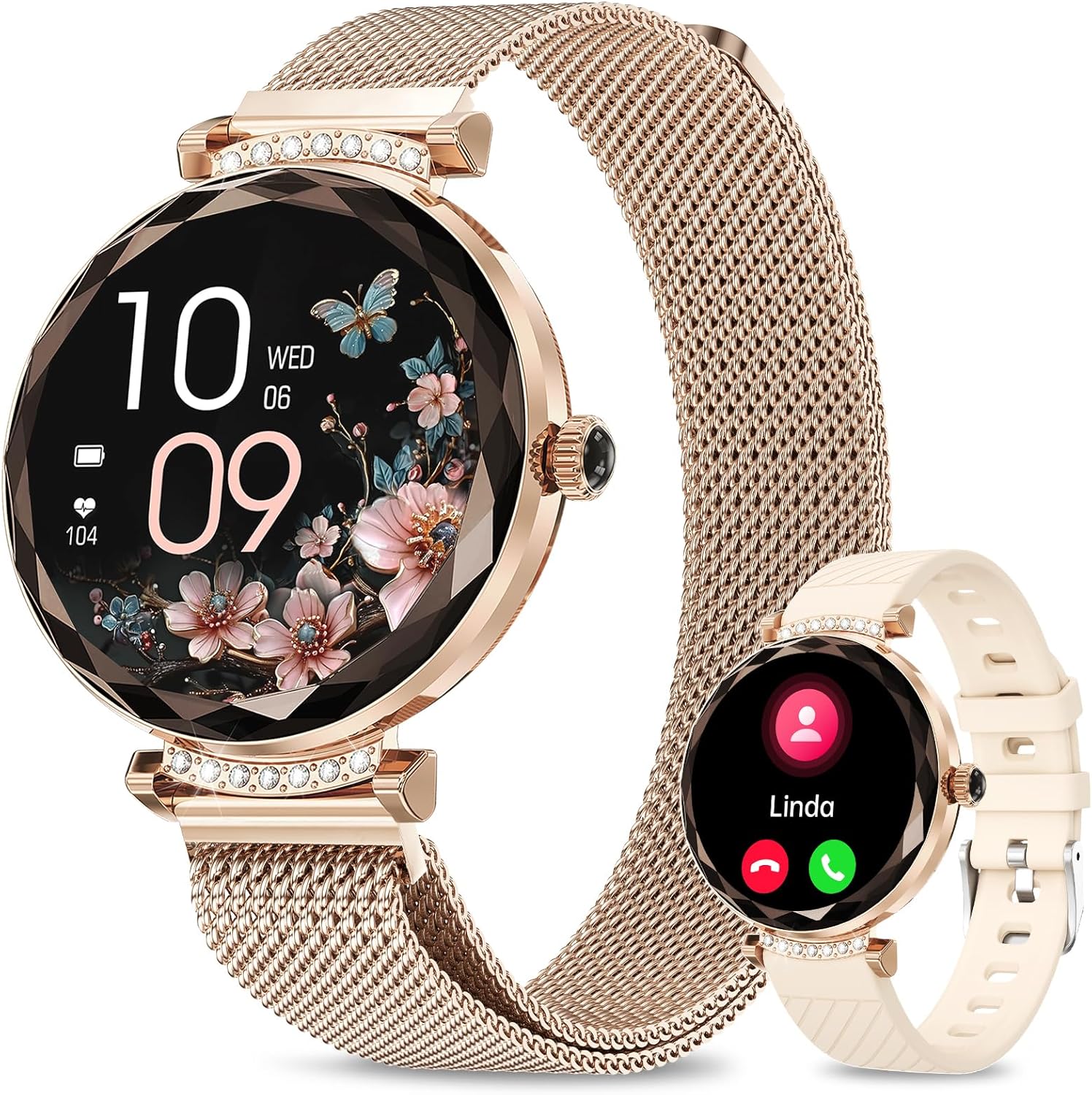 Smart Watches for Women,1.19" AMOLED Women Smart Watch With Bluetooth Call,100+ Sports Modes,Heart Rate/Blood Pressure/SpO2 Monitor,IP68 Waterproof,Fitness Tracker,Smartwatch for Android/iOS Rose Gold-0