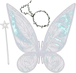 Jsdoin Fairy Wings (60cm*48cm), Fairy Wings for Adult Women Kids Girls White Butterfly Wings for Adult, with a Magic wand & Halo, Halloween Costume Angel Wings Birthday Chrismas Themed Party