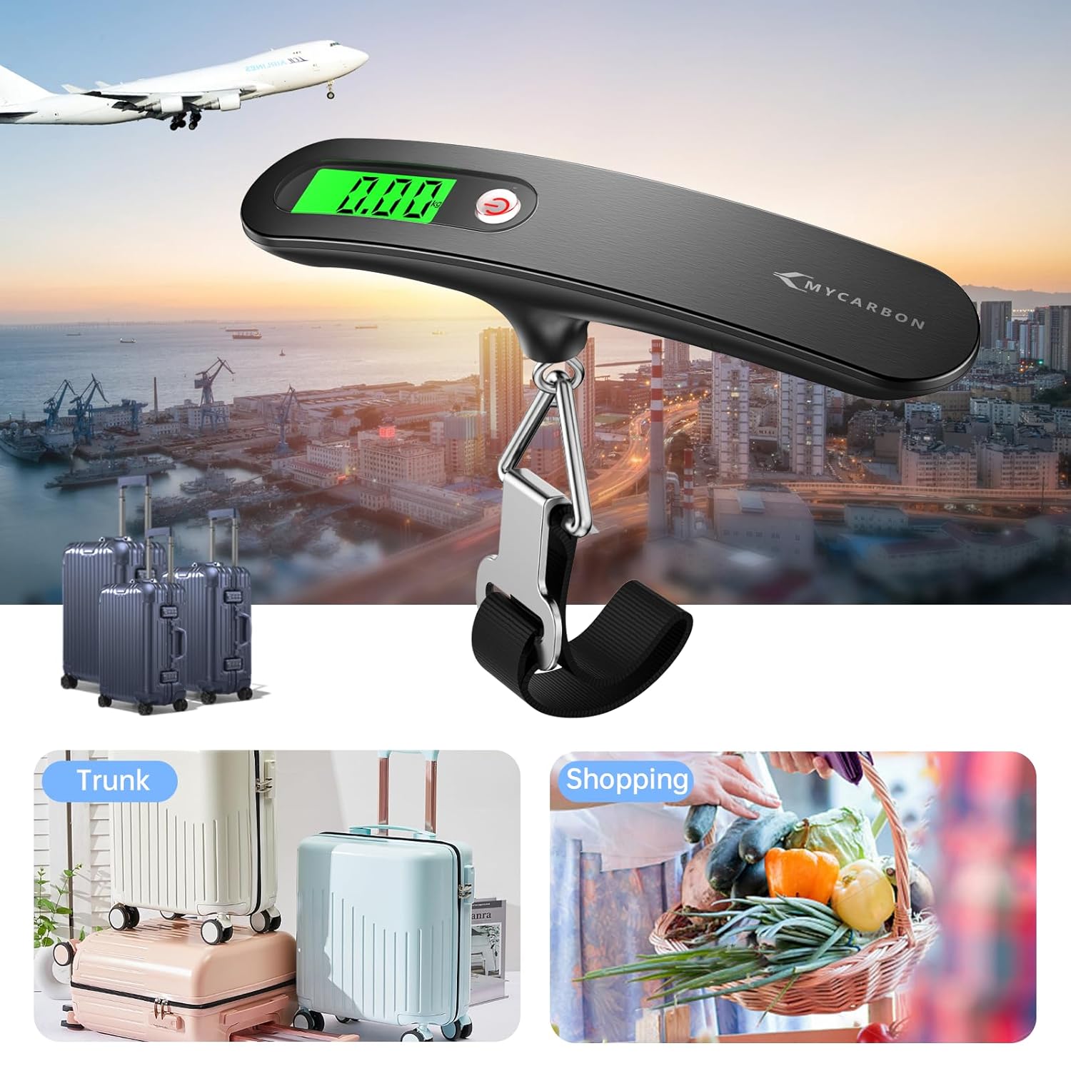 Luggage Scale MYCARBON Portable Digital Scale Electronic Suitcase Scale Hanging Scales Luggage Weighing Scale 110 Pound / 50 Killogram Capacity With Backlit With Tare Function (Black)-5