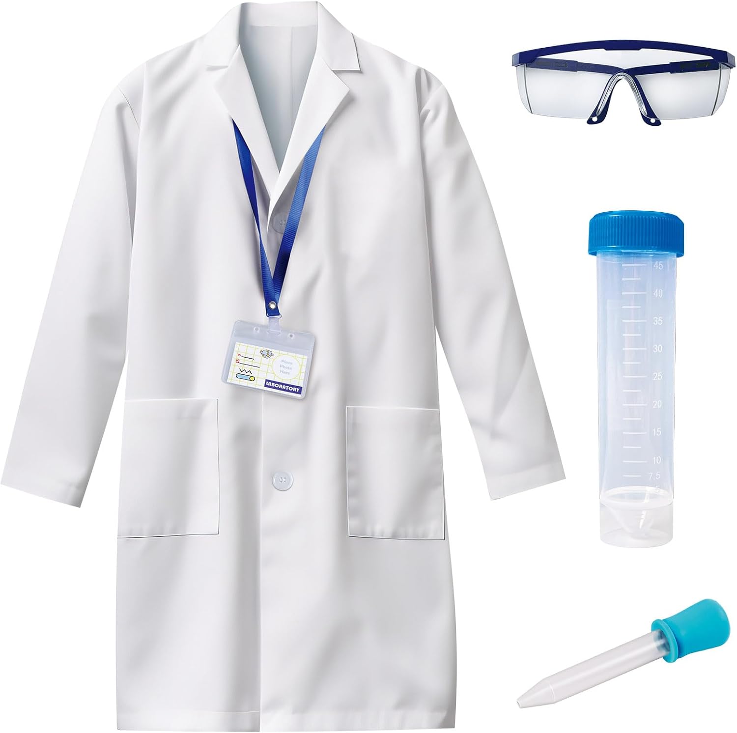 UNGLINGA Lab Coat for Kids Boys Girls Children Doctor Scientist Costume,with Science Goggles ID Card Test Tube for Halloween Pretend Play-0