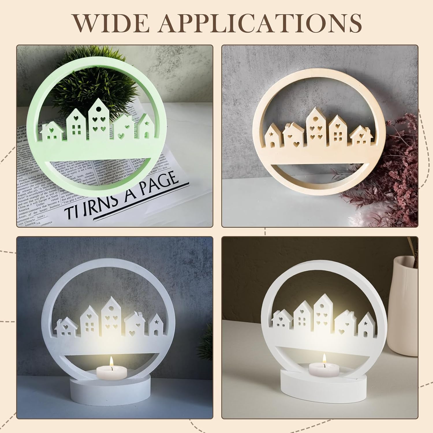 Silicone Mould House, Handmade Round House Candle Molds Mold, Candle Moulds for DIY Casting, Architectural Design Casting Plaster Ornament Mold, House Construction Mould for Halloween Decorations-6