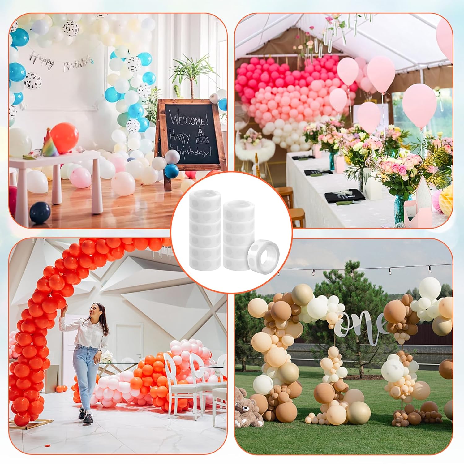 CYZBL 1200Pcs Balloon Glue Dots Double Sided, 12 Rolls Removable Adhesive Point Tape, Transparent Adhesive Sticky Dot Tapes Points, Extra Strong Glue Dots Double Sided for Birthdays Wedding Parties-6