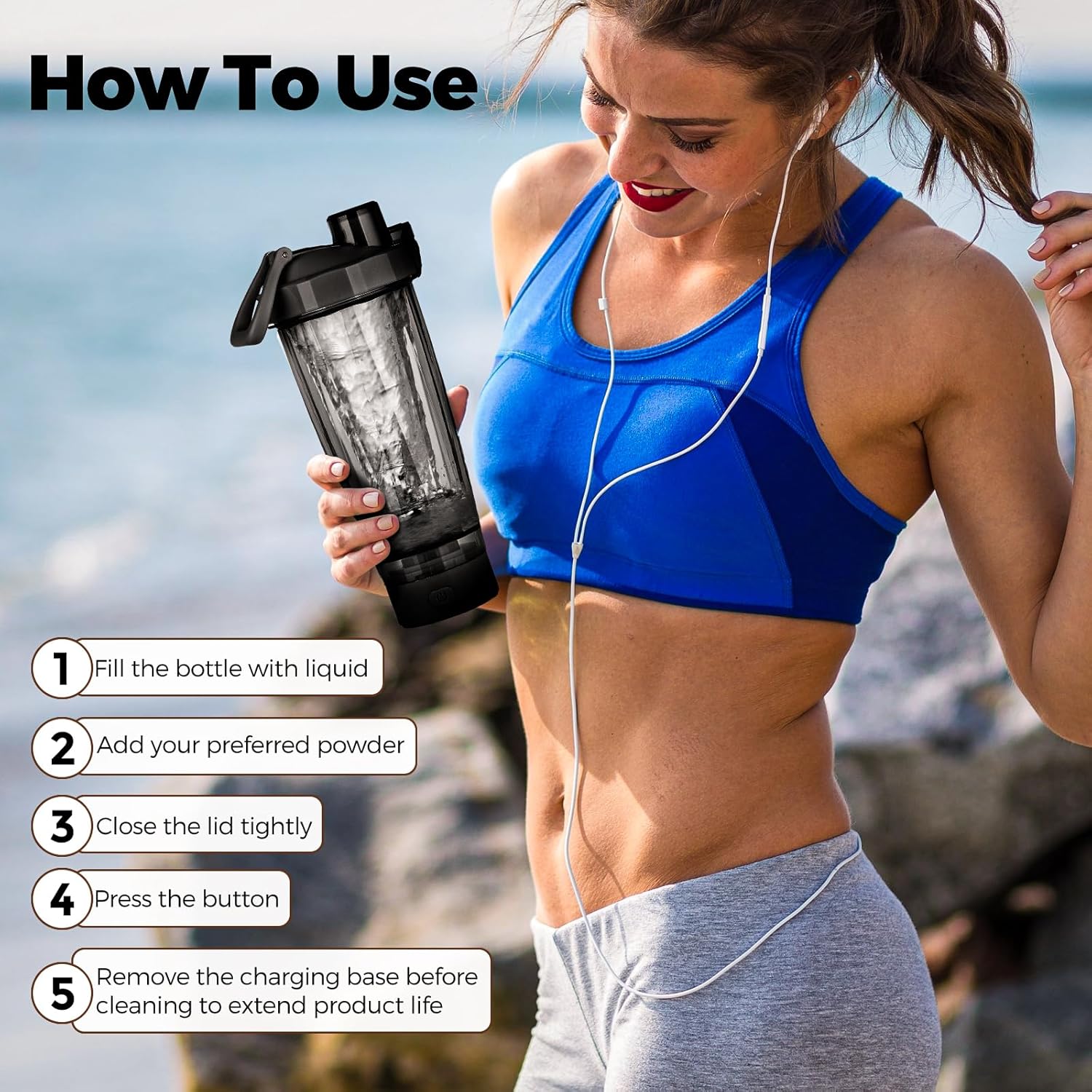 HIYAA Protein Shaker Bottle, USB C Rechargeable Electric Protein Shake Mixer, BPA Free, Shaker Cups for Protein Shakes and Meal Replacement Shakes, Perfect Gym Gift for Men Women, 550ML | 18.5 oz-4