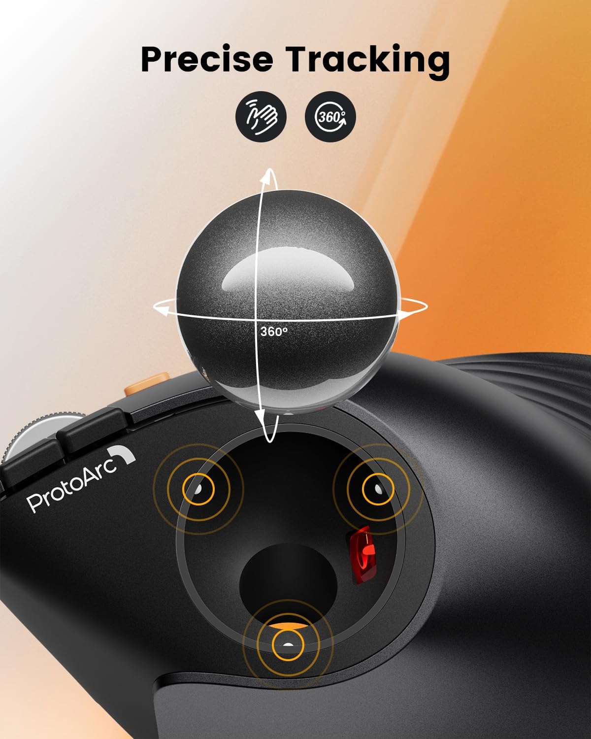 ProtoArc Vertical Wireless Trackball Mouse, EM05 Bluetooth Ergonomic Rollerball Mouse Rechargeable Computer Laptop Thumb Mouse, 3 Device Connection, Compatible with iPad, Mac, Windows PC-3