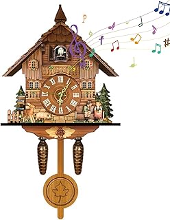 Comebachome Cuckoo Clock with Working Bird, Cuckoo Clock with Working Bird, Wooden Vintage House Cuckoo Clocks, Hanging Pendulum Wall Clock, Adjustable Bird Clock with Button, Cuckoo Clocks