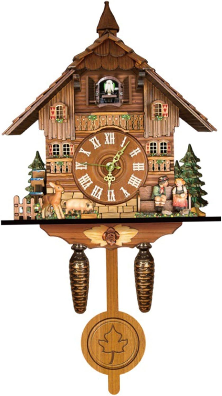 Comebachome Cuckoo Clock with Working Bird, Cuckoo Clock with Working Bird, Wooden Vintage House Cuckoo Clocks, Hanging Pendulum Wall Clock, Adjustable Bird Clock with Button, Cuckoo Clocks-1