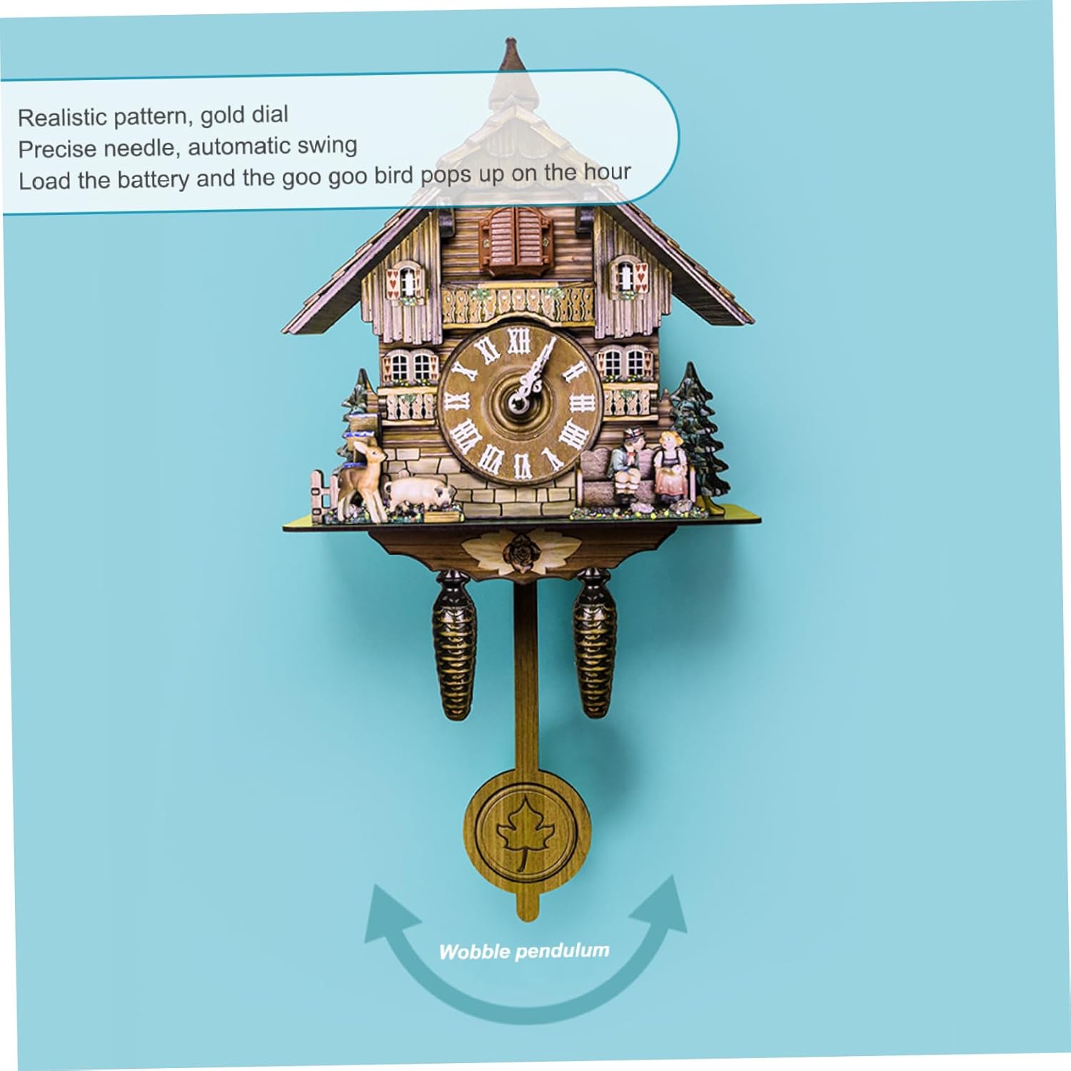 Comebachome Cuckoo Clock with Working Bird, Cuckoo Clock with Working Bird, Wooden Vintage House Cuckoo Clocks, Hanging Pendulum Wall Clock, Adjustable Bird Clock with Button, Cuckoo Clocks-2