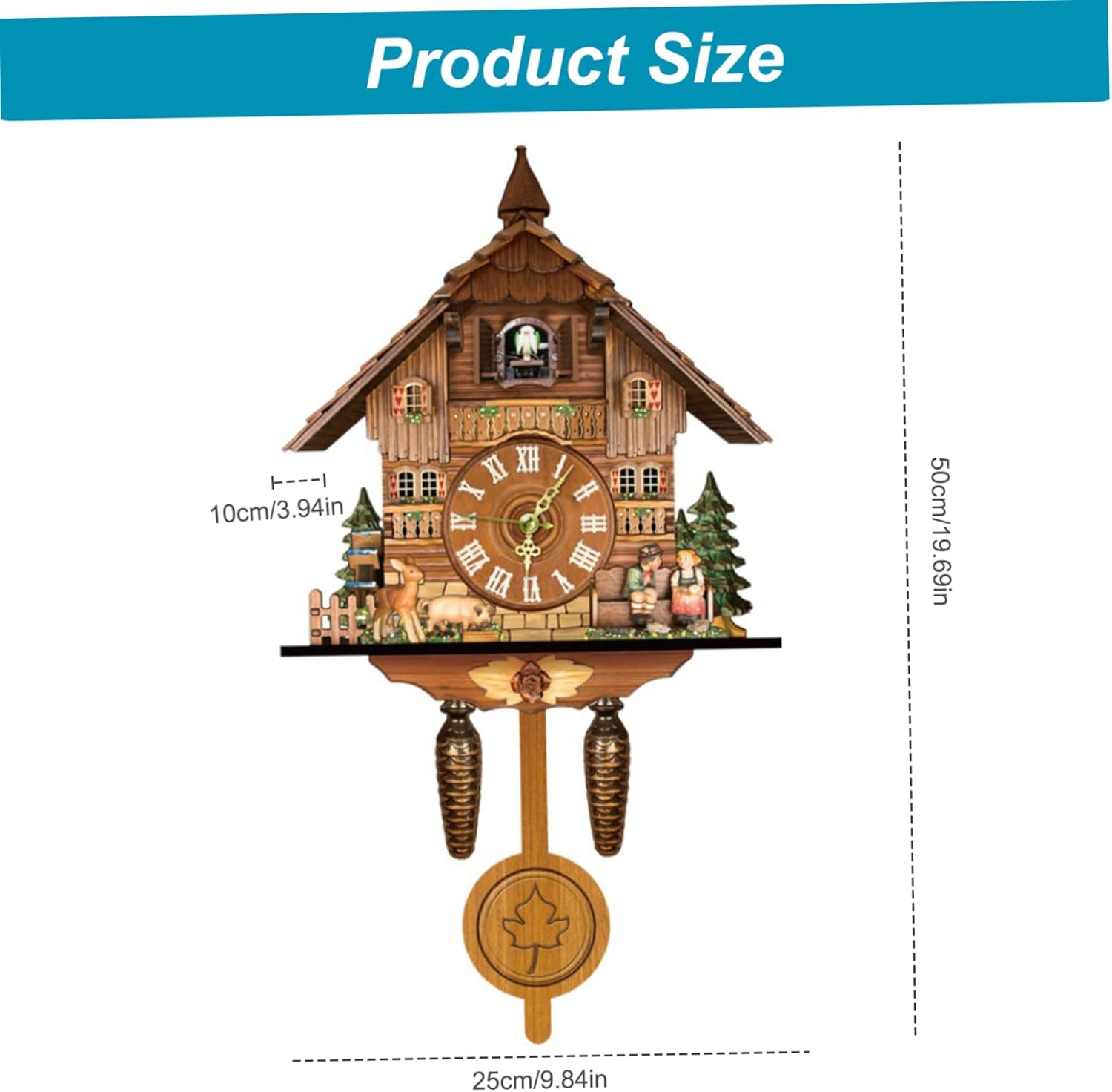 Comebachome Cuckoo Clock with Working Bird, Cuckoo Clock with Working Bird, Wooden Vintage House Cuckoo Clocks, Hanging Pendulum Wall Clock, Adjustable Bird Clock with Button, Cuckoo Clocks-3