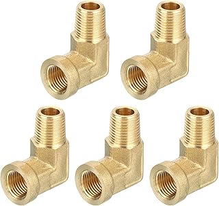 sourcing map Brass Pipe Fitting 90 Degree Street Elbow Brass 1/8" NPT Pipe Connector for Gas, Air, Oil, Propane, 2pcs