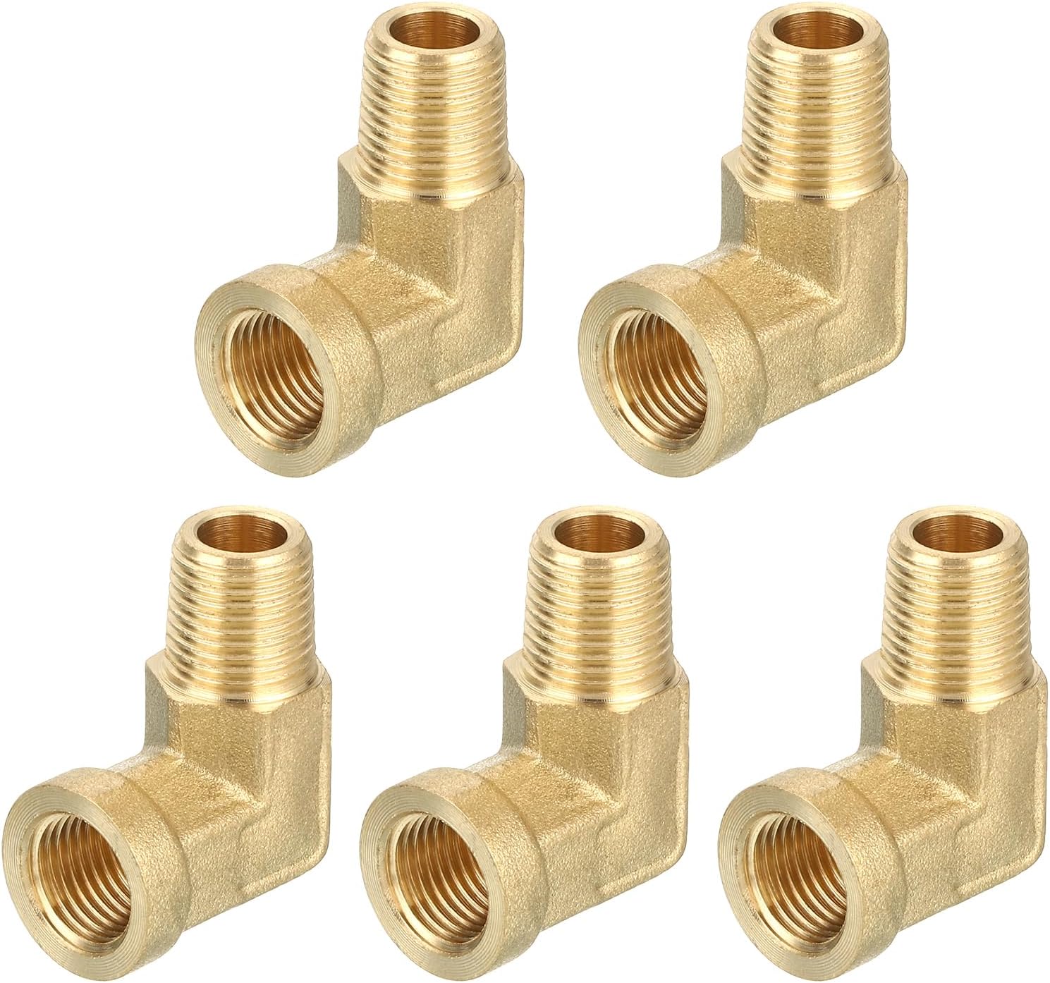 sourcing map Brass Pipe Fitting 90 Degree Street Elbow Brass 1/8" NPT Pipe Connector for Gas, Air, Oil, Propane, 2pcs-0