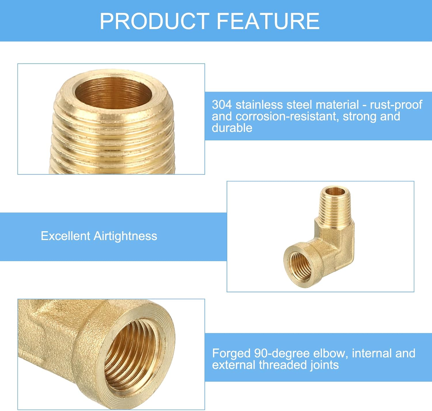 sourcing map Brass Pipe Fitting 90 Degree Street Elbow Brass 1/8" NPT Pipe Connector for Gas, Air, Oil, Propane, 2pcs-2