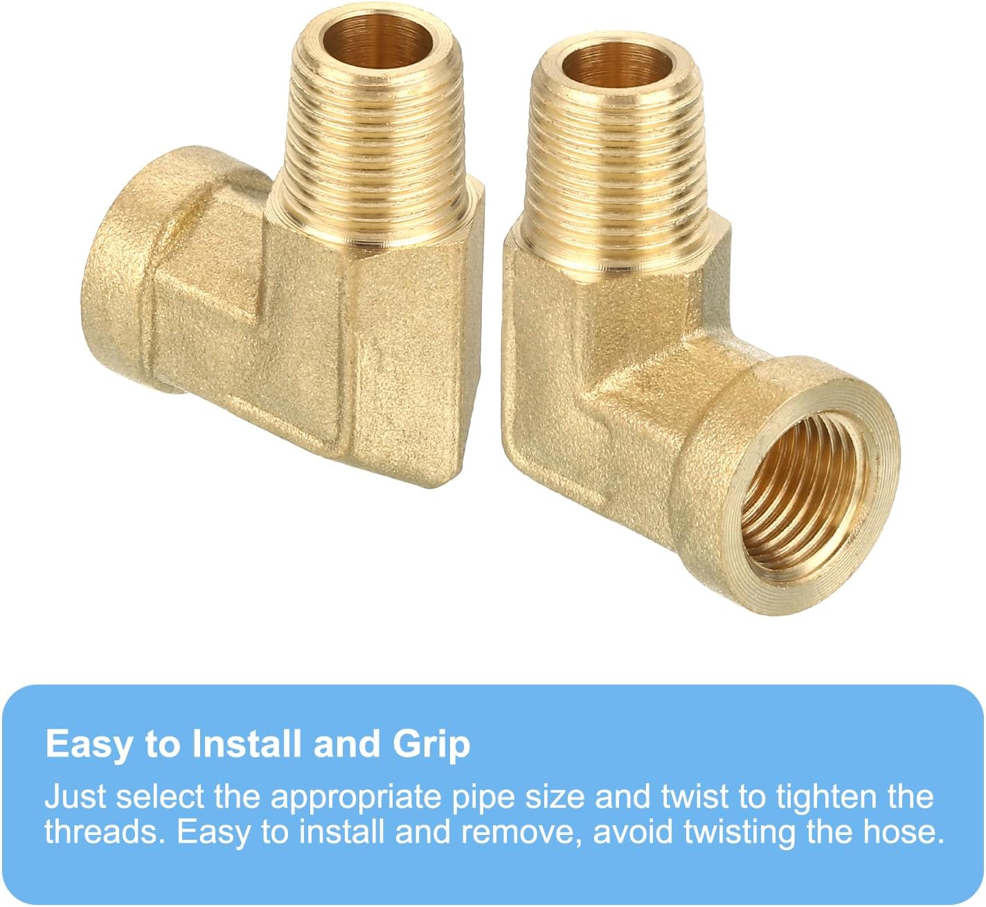 sourcing map Brass Pipe Fitting 90 Degree Street Elbow Brass 1/8" NPT Pipe Connector for Gas, Air, Oil, Propane, 2pcs-3