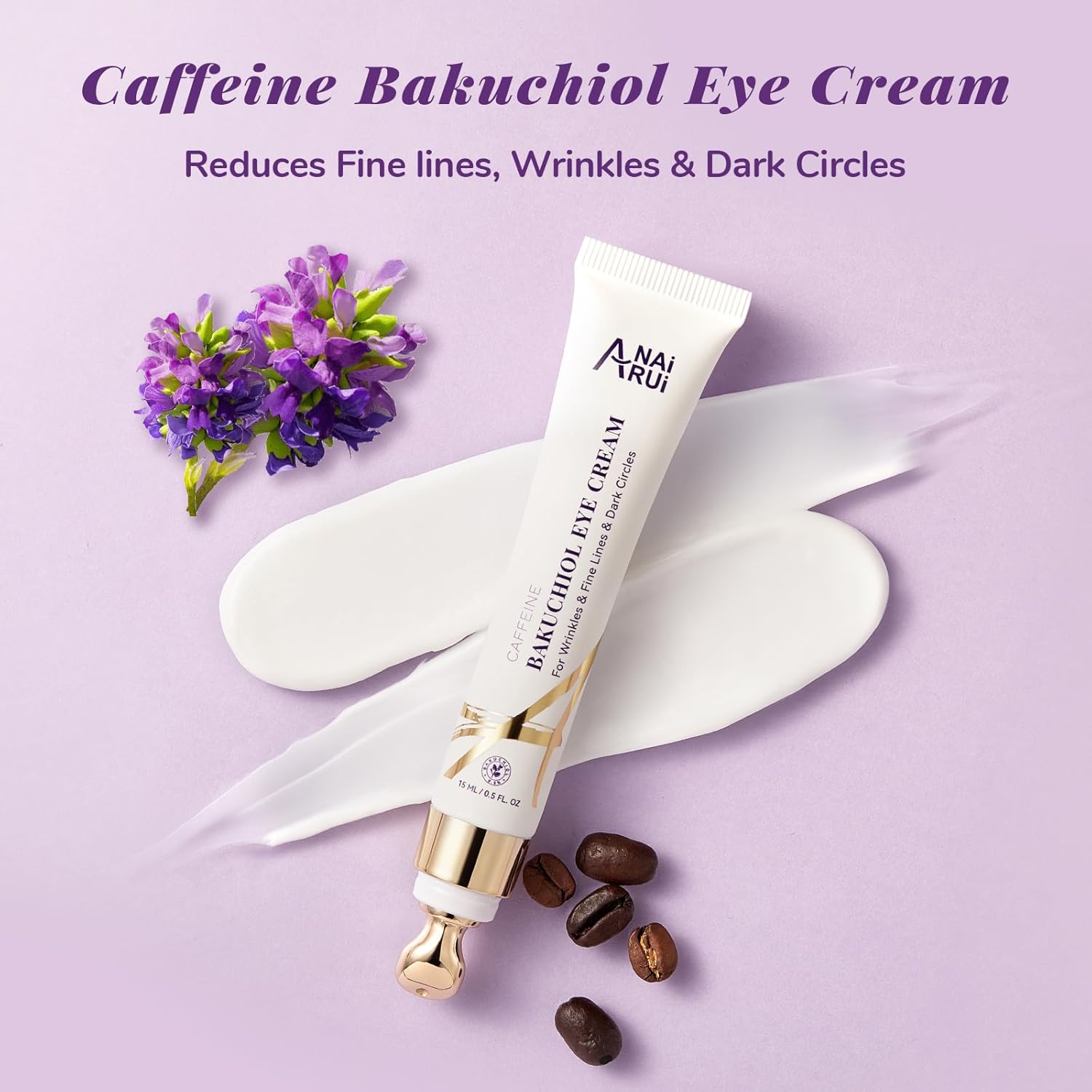 ANAiRUi Bakuchiol Firming Eye Cream, Caffeine & Peptide Eye Cream for Dark Circles, Puffiness, Wrinkles, Bakuchiol Alternative Retinol Eye Moisturizer for Under-Eye Skin Repair & Treatment, 0.5 FL OZ-1