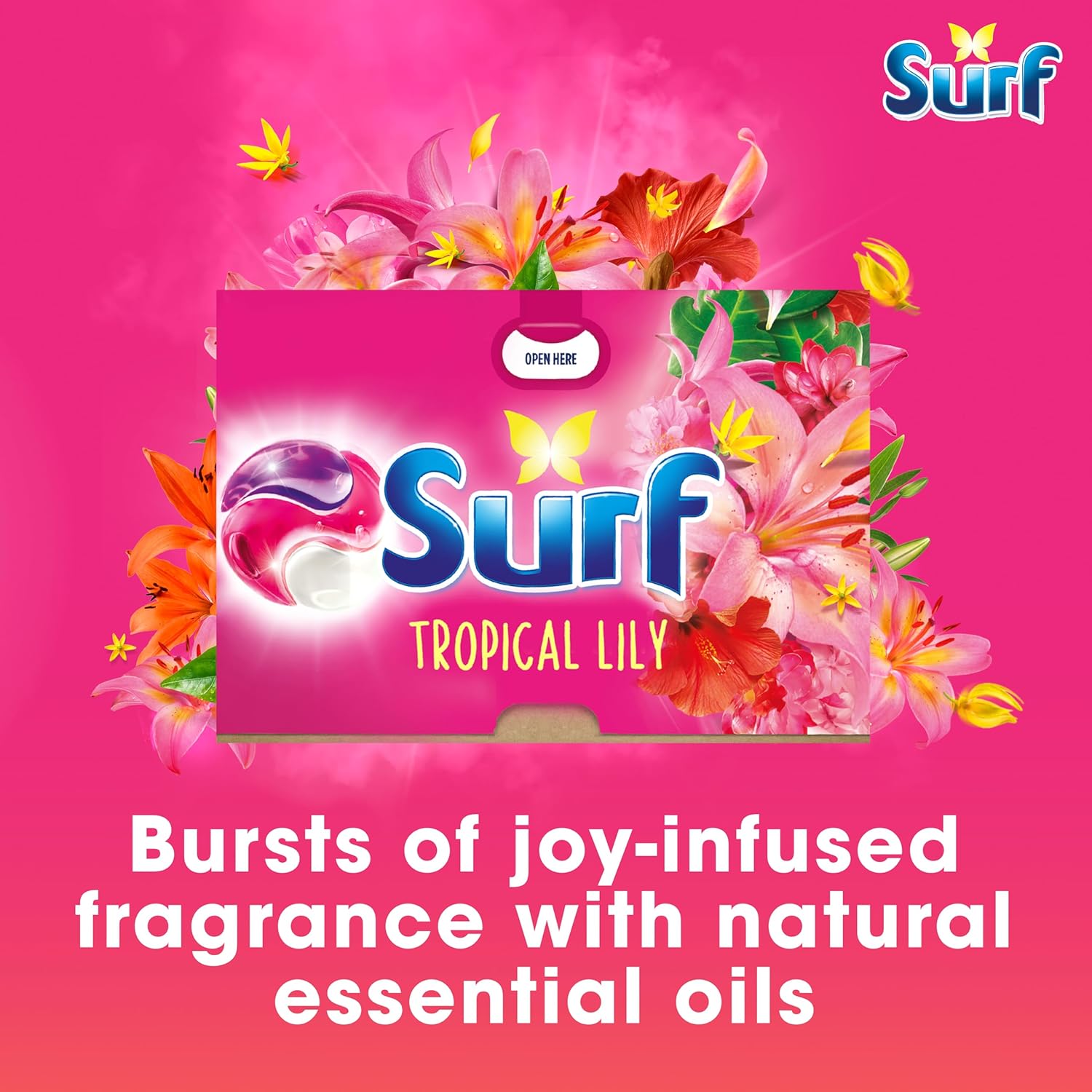 Surf 3 in 1 Tropical Lily Laundry Washing Detergent Capsules joy-infused fragrance with natural essential oils lasting up to 12 hours in wear for brilliantly clean results 108 washes (3x 36 capsules)-1