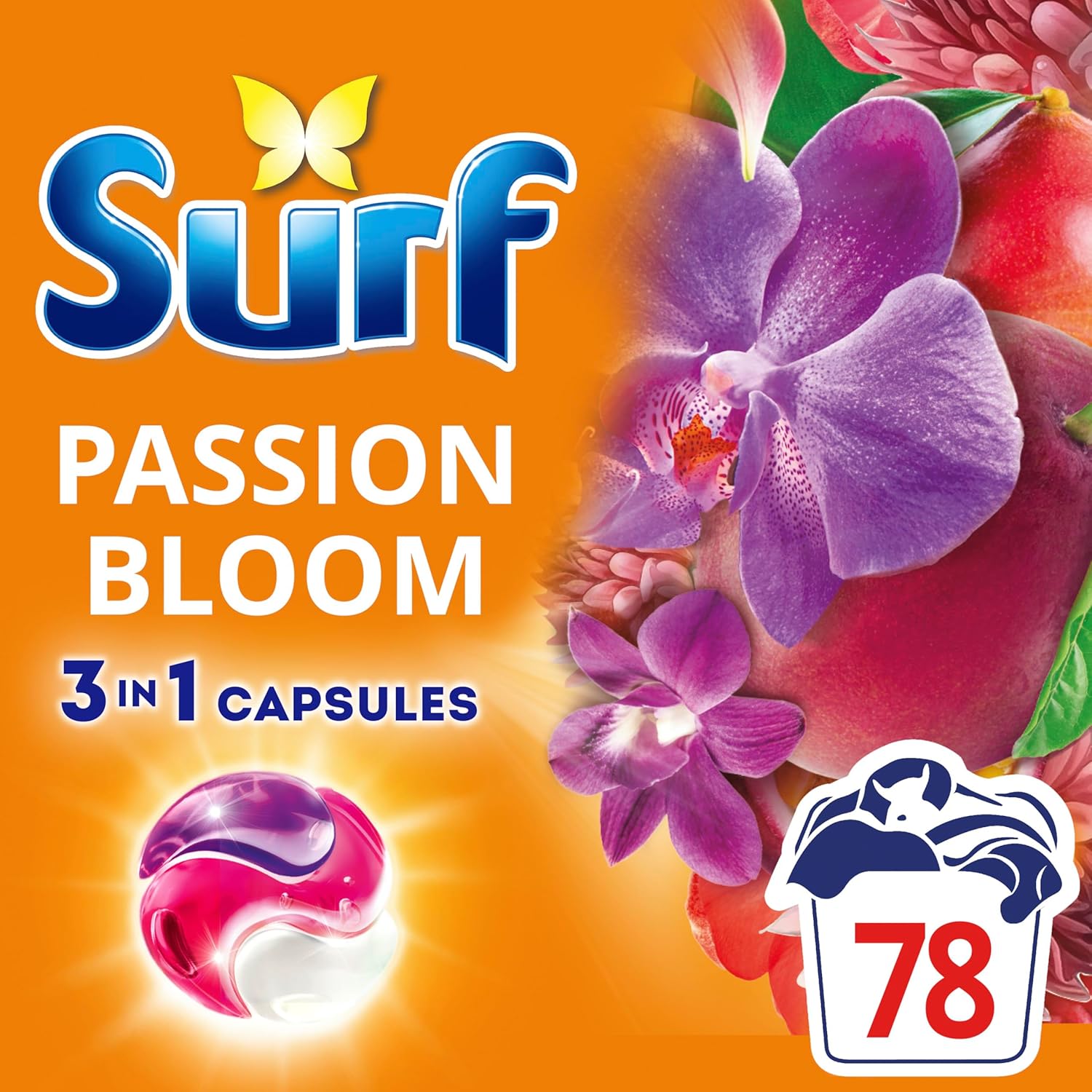 Surf 3 in 1 Passion Bloom Laundry Washing Detergent Capsules 78 washes (3x 26 capsules) joy-infused fragrance with natural essential oil lasting up to 12 hours in wear for brilliantly clean results-1