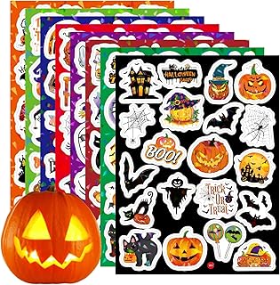 Jsdoin Halloween Stickers for Children, Vinyl Waterproof Kids Party Bag Fillers, Laser Flash Self Adhesive Stickers Trick or Treat for Halloween Party(8 Sheets)