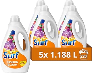 Surf Passion Bloom Laundry Washing Liquid with a joy-infused fragrance with natural essential oils lasting up to 12 hours in wear Detergent for brilliantly clean results 220 washes (5x 1.188 L)