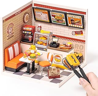 Rolife DIY Miniature House Kits Super World Series Dollhouse Model Kits with Accessories Hobbies of Women Christmas Birthday Gift for Kids and Adults (Yum Yum Burgers)