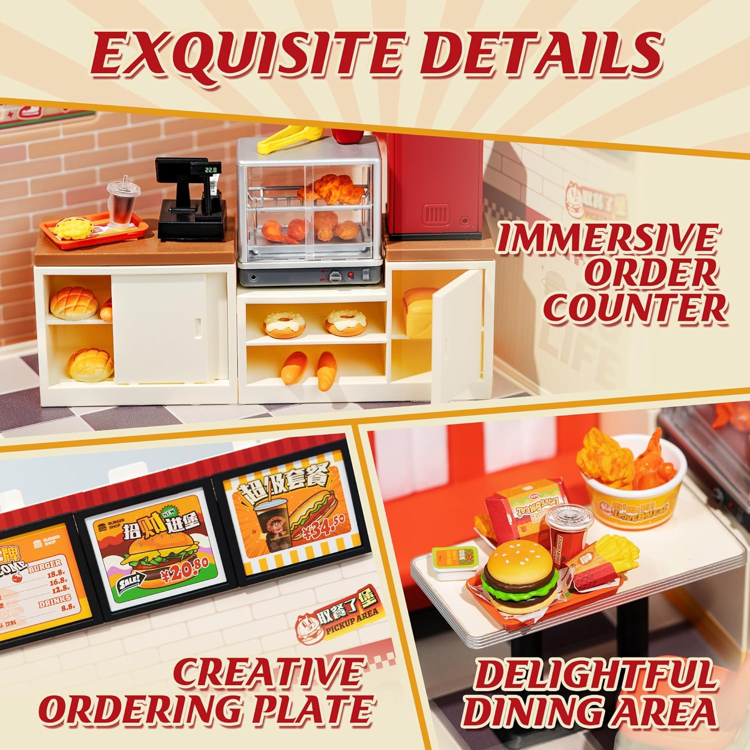 Rolife DIY Miniature House Kits Super World Series Dollhouse Model Kits with Accessories Hobbies of Women Christmas Birthday Gift for Kids and Adults (Yum Yum Burgers)-2