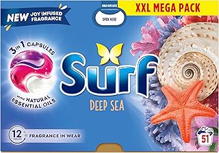 Surf 3 in 1 Deep Sea Laundry Washing Detergent Capsules 153 washes (3x 51 capsules) joy-infused fragrance with natural essential oils lasting up to 12 hours in wear for brilliantly clean results