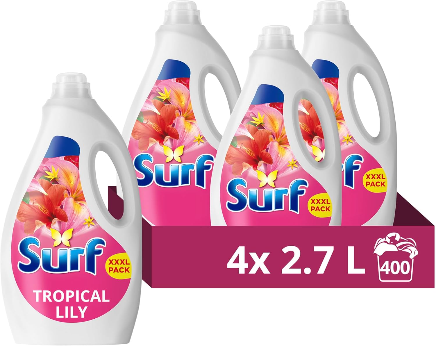 Surf Tropical Lily Laundry Washing Liquid with a joy-infused fragrance with natural essential oils lasting up to 12 hours in wear Detergent for brilliantly clean results 400 washes (4x 2.7 L)-0